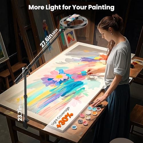 Ring Light for Desk with Overhead Phone Mount and Phone Holder - CRI >95 - Ring Light with Stand for Video Recording, Adjustable Desk Tripod with Ringlight for Artist/Painting/Content Creator/DIY - Thumbnail 2