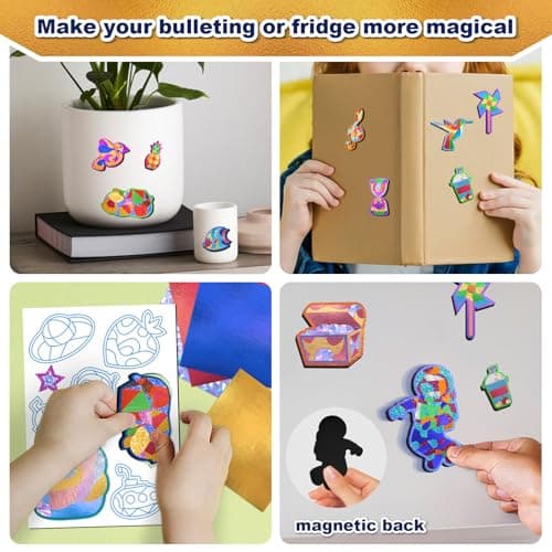 FLUXOJOY Foil Art Craft Kits for Kids, Mess -Free Fun Activity Set for Child, DIY Printing Craft Kits, Valentine’s Day Gifts for Ages 4 5 6 7 8 9 10 11 12 Years and Up, Art Travel Toys for Boys Girls - Thumbnail 4