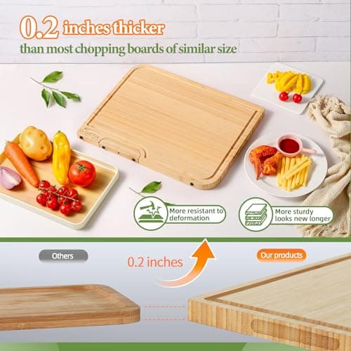 4-PCS Bamboo Cutting Board Set with Innovative Stand - Durable Double Sided Wooden Cutting Board with Juice Groove & Handle for Meal Prep, Meat, Charcuterie Serving, Eco-Friendly Healthy Kitchen Gift - Thumbnail 5