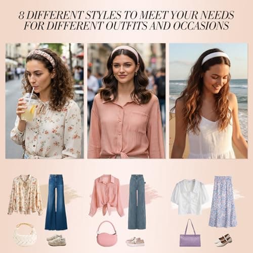 obeoby 8 Pack Pink Trendy Headbands for Girls Valentines Day Outfit, Headbands for Women Non Slip Floral Pearl Hairband Gifts for Teen Girls - Thumbnail 5