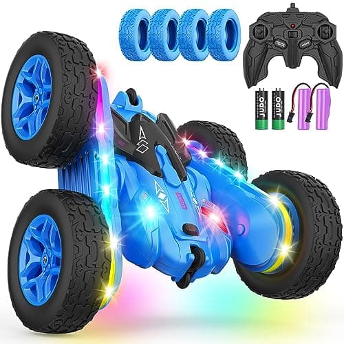 Terucle Remote Control Car, Rc Cars Stunt Toys New Upgraded Strip Lights and Headlights Toys Double-Sided 360° Rotating 4WD Drift Truck for Boys Girls Birthday Gift (Blue) - Image 1