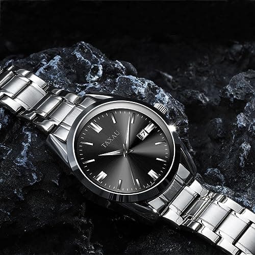 Taxau Black Watch Fancy Luxury Big Dial Men's Watch Classic Designer Casual Dress Silver Stainless Steel Waterproof Watches for Men Day Simple Easy Read Analog Quartz Mens Watches Relojes De Hombre - Thumbnail 3