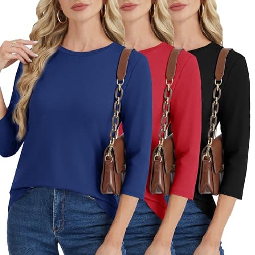 GAYHAY 3 Pack 3/4 Length Sleeve Womens Tops - Spring T Shirts Fashion Lightweight Blouses Summer Outfits Black Red Blue 2026 - Image 1
