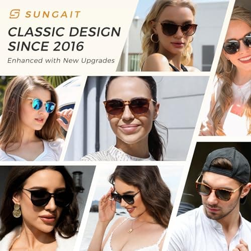 SUNGAIT Original Design Trendy Sunglasses Polarized Vintage Round Classic Retro Style for Women and Men (2025 Matte Black Frame/Gray Lens) - Thumbnail 3