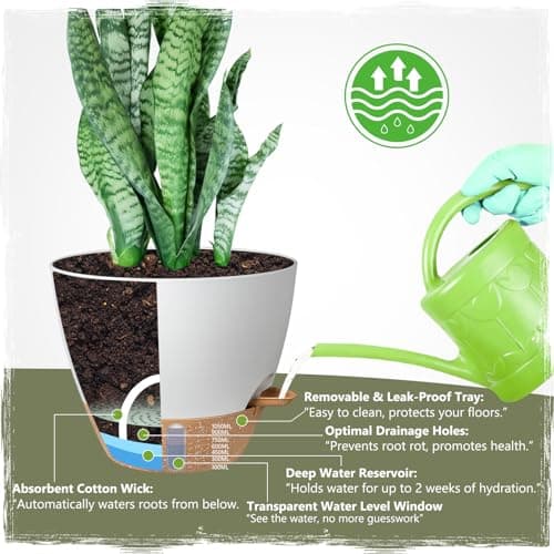 Self-Watering Pots for Indoor Plants 4 Pack, 6/8/10/12 Inch Outdoor Planters with Water Level Indicator&Deep Reservoir, Decorative Flower Pots for Indoor Plants,Home Decor (White, 12+10+8+6 inch) - Thumbnail 3