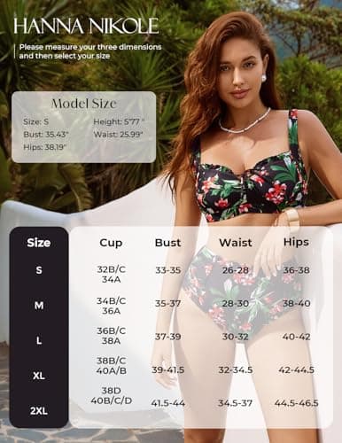 Hanna Nikole Women's Swimwear, High Rise Two Piece Swimsuits, Scoop Neck Bathing Suits, Bandeau Top - Thumbnail 6