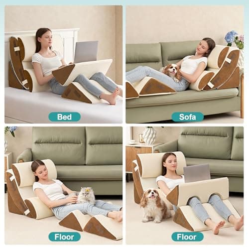 Hansleep Bed Wedge Pillow Set for After Surgery 6PCS, Post Surgery Pillow for Sleep Apnea and Acid Reflux Relief, Adjustable Reading Pillows Back Support with Memory Foam, Beige, 23" - Thumbnail 6
