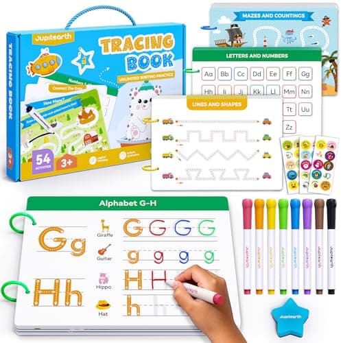 Preschool Learning Activities 54 Reusable Pages, Tracing Books for Kids Ages 3-5, Toddler Activities Busy Book, Handwriting Practice Kindergarten Workbooks, Educational Toys for 3 4 5 Year Old - Image 1