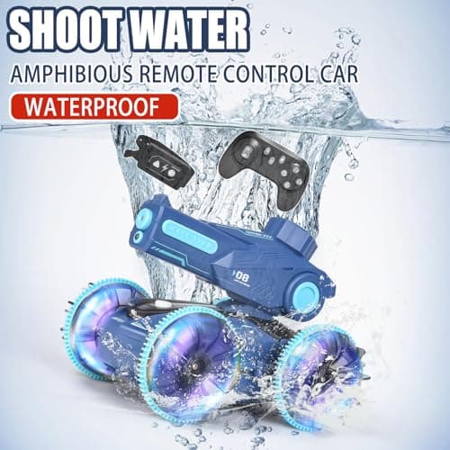 KB KAIBO 3-in-1 Remote Control Car, RC Boat & Water Gun - Amphibious RC Car for Land & Water, Adjustable Speed, Waterproof, Perfect Valentines Birthday Gifts for Kids-Blue - Thumbnail 2