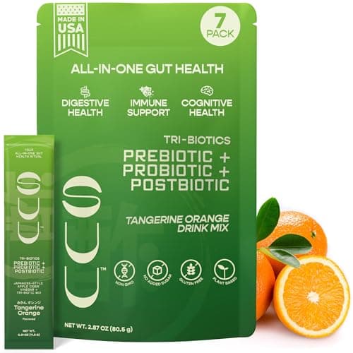 SUU Tribiotics - Prebiotic & Probiotic Drink Mix Packets for Gut Health & Digestive Health | Daily Probiotic, Cutting Mix & Immunity Supplement with Energy Support | Tangerine Orange (7-Pack) - Image 1