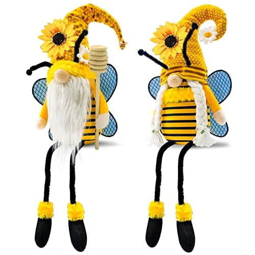 Lovinland Spring Decorations for Home, Office, Indoor - Yellow Honey Bumble Bee Sunflower Plush Gnomes Doll - Summer Gnome Gifts for Women - Bee Stuffed Sitters for Shelf Decor (Spring-Bee) - Image 1