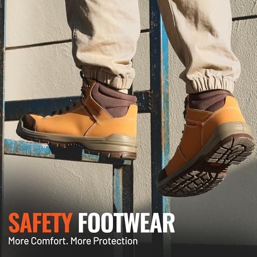 DURAWERK Steel Toe Shoes for Men, Light Comfortable High Top Work Boots, Non-Slip Safety Shoes for Men with Wide Toe Box, Indestructible Leather Construction Boots (Wheat, 10) - Thumbnail 6