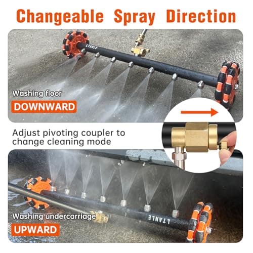 LTANLE 2-in-1 Can Move Horizontally Pressure Washer Undercarriage Cleaner Water Broom，23" Surface Cleaner Power Washer Attachment with 7 Nozzles 3 Extension Rods andSpare Wheel，4000 PSI - Thumbnail 5