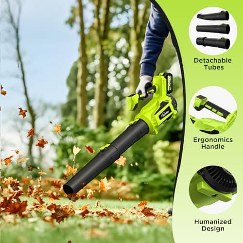 Leaf Blower Cordless, 580CFM Lightweight & Powerful Electric Handheld with 5+1 Speed Modes, Includes 2 Batteries & Fast Charger Kit for Lawn, Patio, Dust, Leaves, Car Drying and Light Snow - Thumbnail 5