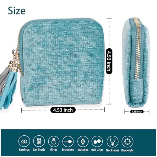 ASINGYER Travel Jewelry Storage Bag for Women, Velvet Portable Jewelry Organizer with Tassel Zipper, Small Pouches for Bracelets Necklaces Rings Earrings, Wedding Gift for Women (Sky blue) - Thumbnail 6