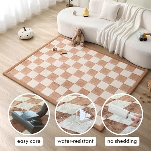 Hakuna Matte CloudSoft Baby Play Mat for Floor 60" x 80" Squares – Coral Velvet Memory Foam Rug for Crawling & Cozy Play – Non-Slip, Water-Resistant, Easy-Care Tummy Time Mat, Playmat for Playpen - Thumbnail 4