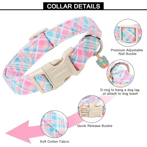 ARING PET Easter Dog Collar, Cute Colorful Plaid Stripe Girl Doggy Collars with Quick Release Buckle for Puppy Small Medium Large Dogs-S - Thumbnail 2