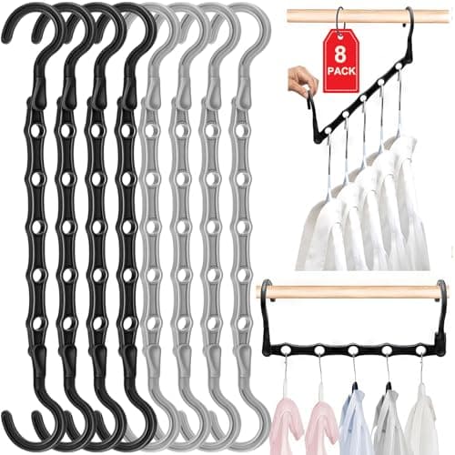 Closet Organizers and Storage, 8 Pack Stronger Space Saving Hangers for 40 Clothes, College Dorm Room Essentials for Guys Girls, Clothes Hanger with 5 Holes, Closet Storage, Magic Home Organization - Image 1