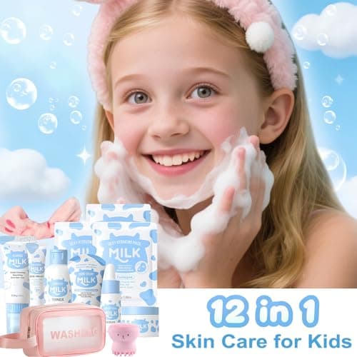 Milk Skincare Set for Kids & Teens, 12 IN 1 Moisturizing & Gentle Milk Skin Care Set For Kids Girl Ages 8-12, Face Care Kit, Skincare For Girls 10-12, All Skin Types - Thumbnail 2