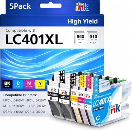 Starink LC401XL Ink Cartridges for Brother Printer High Yield 5 Pack, Compatible Replacement for Brother LC401 Ink Cartridges for Brother MFC-J1010DW MFC-J1170DW MFC-J1012DW MFC-J1800DW - Image 1