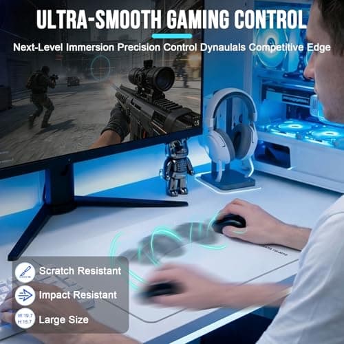 YOGARS Tempered Glass Gaming Mouse Pad, Ultra-Smooth Micro-Etched Surface Speed & Control, Large 19.7"x15.7" Anti-Slip Base, Easy Clean Scratch Resistant for Esports and Work (White) - Thumbnail 3