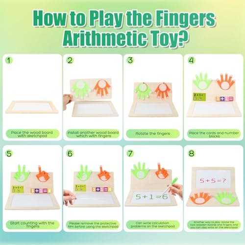 Number Blocks Toys for Kids Wooden Montessori Toys for 3 4 Years Old Boy Girl Toddler Fingers Arithmetic Educational Math Manipulatives with Whiteboard 5-7 Preschool Learning Activities Counting Game - Thumbnail 3