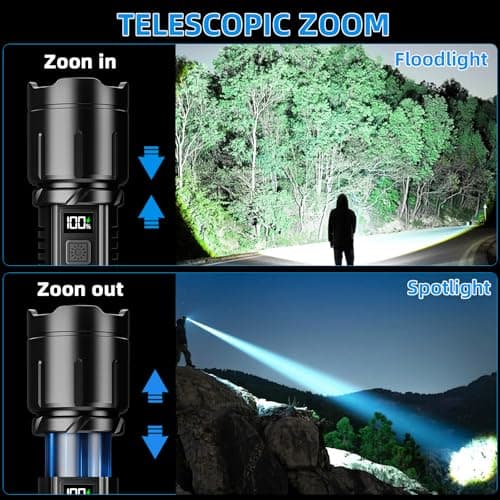 KNIBO Rechargeable Flashlight 99000 High Lumens, LED Super Bright Flash Light, Tactical Flashlights with LCD Power Display, 6 Modes, Waterproof, Brightest Flashlight for Emergencies Camping - Thumbnail 4