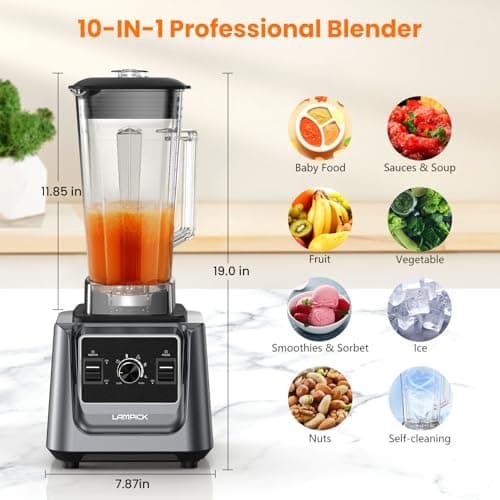LAMPICK Blenders for Kitchen, 2000W Blender for Smoothies 35000 RPM Professional Grade High-Speed Smothie Blender with 68oz Pitcher & 27oz To-Go Cup for Smoothies, Ice, and Frozen Fruit - Thumbnail 4