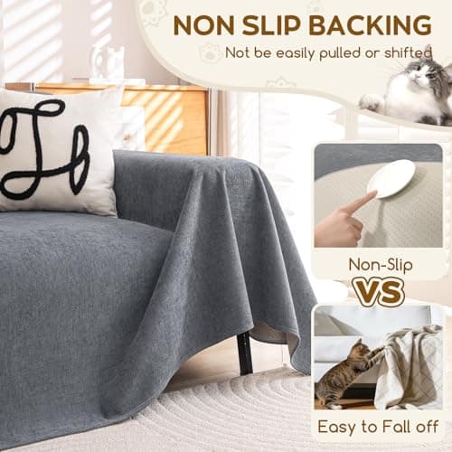 Waterproof Couch Covers for Pets, Couch Protector from Cat Claws, Washable Sofa Covers for 2-3 Cushion Couch, Sectional L Shaped Slipcover Loveseat Furniture Protector for Dogs, 71"x118", Dark Grey - Thumbnail 6