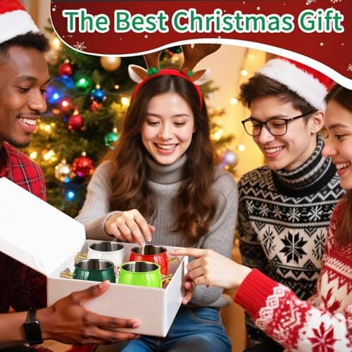 TJ Moscow Mule Mugs Set of 4, 12 oz Christmas Moscow Mule Mugs with 304 Stainless Steel Lining and Gold Brass Handles for Drinking Water & Cocktails Juice, Beer, Bars, Parties,4 color - Thumbnail 5