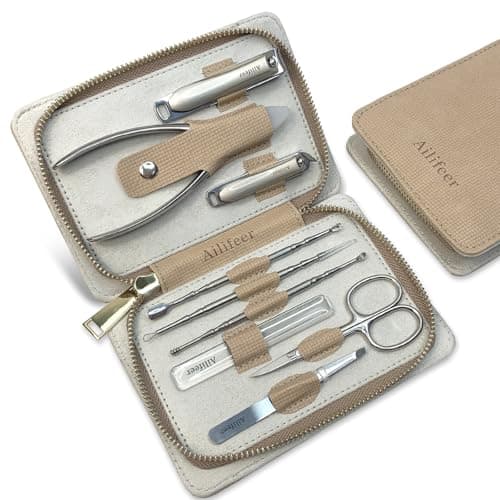 AILIFEER Manicure Kit, 9-in-1 Stainless Steel Professional large Nail Cutters and nail clippers Set, Includes Nail File, Cuticle Trimmer, with Portable Travel Case kit,Gifts For Women Men