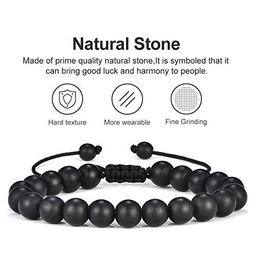 M MOOHAM Mens Bracelet Gifts for Him - Tiger Eye Black Matte Agate Mens Adjustable Bracelet Gifts for Teen Boy 16-18 - Thumbnail 3