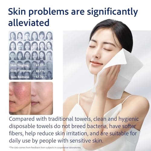 Disposable Face Towels, Disposable Face Towelette, Dry Wipes, Extra Large Size, 100% Natural Fibers, Super-Soft, Extra Absorbent, Makeup Remover, 100% Biodegradable, 50 PCS - Thumbnail 2