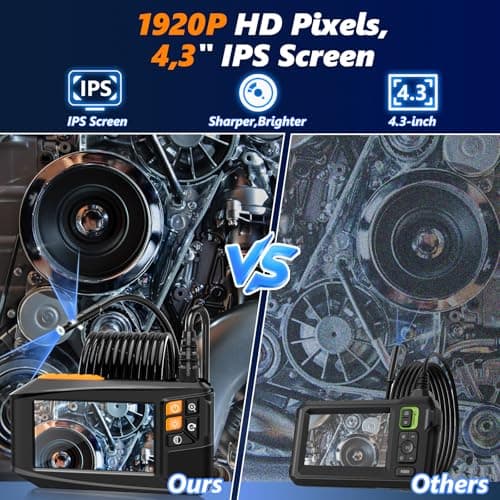 Dual-Lens Endoscope Camera with Light, 4.3" HD 1920P Borescope Snake Inspection Camera, IP67 Waterproof 8 Adjustable LEDs 16.4ft Semi-Rigid Tool Kit for Automotive Plumbing DIY Cool Gadgets - Thumbnail 2