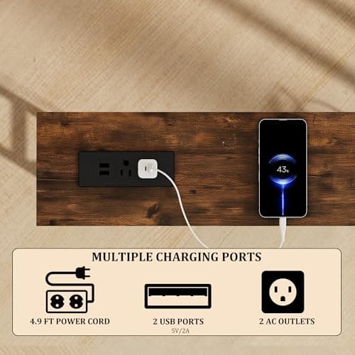 Azaeahom 78" Narrow Console Table,Sofa Table with Charging Station, Narrow Long Entryway Table，Behind Couch Table,for Living Room, Hallway, Foyer(Set of 2,Brown) - Thumbnail 4