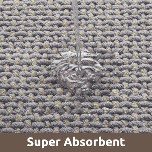 AMOAMI Chenille Bath Mat Super Absorbent Bathroom Mat Quick Dry Low Pile Bath Mats for Bathroom Washable Rubber Backed Bathroom Runners Fit Under Door, Front of Bathtub, Sink, LIGHTGREY&Beige 24"x70" - Thumbnail 3