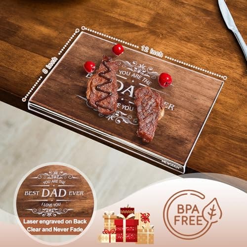 Dad Gifts from Daughter Son - Engraved Best Dad Ever Acrylic Cutting Board with Counter Lip, Cooking Gift for Father Daddy Christmas Birthday Presents Clear Countertop Protector Kitchen Decor - Thumbnail 3