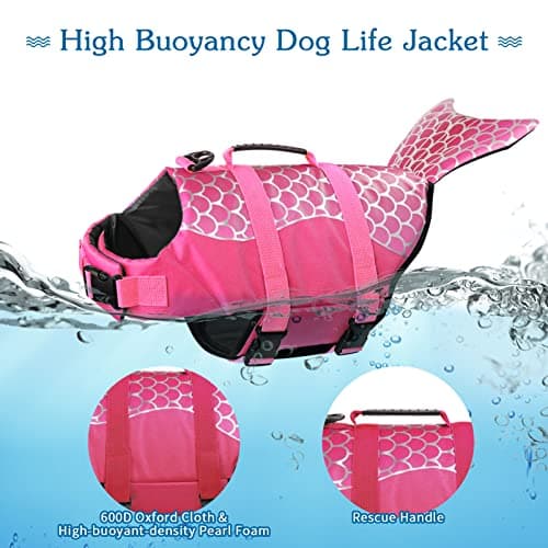 Dogcheer Dog Life Jacket, Cute Mermaid Dog Life Vest for Swimming Boating with Superior Buoyancy and Rescue Handle, Adjustable Puppy Swim Vest Pet Floating Vest for Small Medium Large Dogs - Pink, S - Thumbnail 3