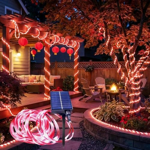 New Year Candy Cane Lights Outdoor, 33ft 100 LEDs Solar Rope Lights, Waterproof IP65 Candy Cane Decor with 8 Modes, Solar String Lights for Patio, Wedding, Tree, Christmas dec - Image 1