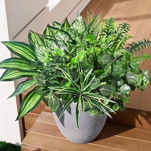 Waipfaru Artificial Plants Outdoor UV Resistant, Realistic Fake Plants Artificial Greenery, Large Bunches Faux Plants for Indoor Outdoor Porch Patio Garden Spring Summer Home Decor (Large 10pcs) - Image 1