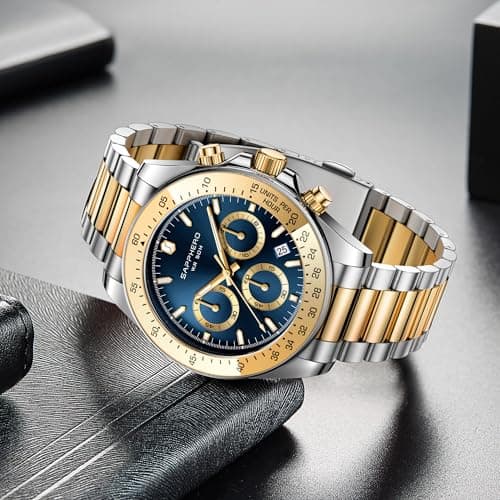 SAPPHERO Mens Watches Stainless Steel Analog Quartz Chronograph Waterproof Men's Wrist Watches Business Classic Fashion Dress Watch with Calendar Gifts for Men - Thumbnail 4
