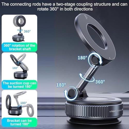 2026 Upgraded Car Vacuum Magnetic Phone Holder for Magsafe [96+LBS Suction & 2800gf Magnetic], 360°Adjustable Suction Cup Car Cell Phone Mount for iPhone 17 Pro Max 16 15 14 13 12 and All Smartphones - Thumbnail 3