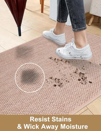 Indoor Door Mat 17"x30" - No Creases Entryway Mat, Low-Profile Dirt Trapper Front Door Mat for Inside Entrance, Non Slip Rubber Backing Inside Doormat for Entryway, Easy Clean Washable (Khaki) - Thumbnail 5
