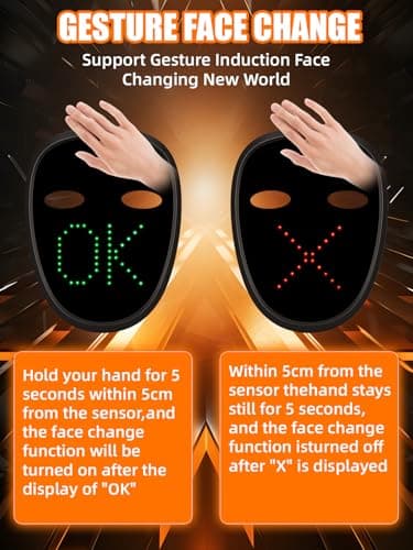 Gelrova Kids LED Mask with 698 LEDs, Gesture Sensing Light Up Mask with 70 Patterns, Comfortable Silicore for Children's Party, Halloween, Cosplay (Small- Manual Control) - Thumbnail 4