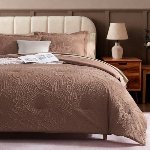 Geniospin Twin Comforter Set - 5 Pieces Brown Textured Bed in Bag, Twin Bedding Sets with Comforter, Sheets, Pillowcases & Shams, All Season Brown Bedding - Image 1