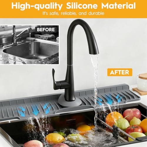 24" Silicone Faucet Mat for Kitchen Sink Released in 2025/12TH,8° Slope Fast Self-draining, Bathroom Kitchen Sink Area Water Splash Guard Behind Faucet Draining Dark Grey - Thumbnail 4