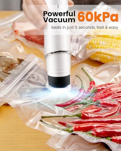 Portable Vacuum Sealer for Food, 30 Reusable Sealer Bags with 60kPa Powerful Handheld Vacuum Sealer Machine, Seal Meal Saver, Cordless Compact Food Sealer for Freezer, Microwave - Thumbnail 4