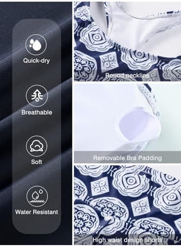 Aleumdr 3 Piece Athletic Tankini Swimsuits for Women with Shorts Swim Tank Tops with Sports Bra and Boyshorts Bathing Suits Blue Medium - Thumbnail 5