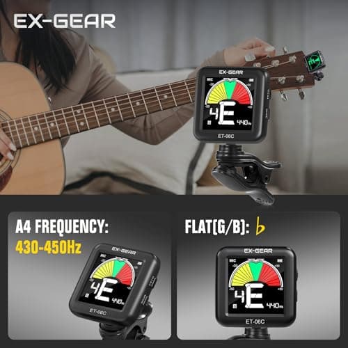 EX-GEAR Professional Guitar Tuner Clip On, Quick & Accurate Tuning with Large LCD Screen, 360° Rotatable Rechargeable Acoustic Guitar Electric Guitar Bass Ukulele & Chromatic Tuner - Thumbnail 4