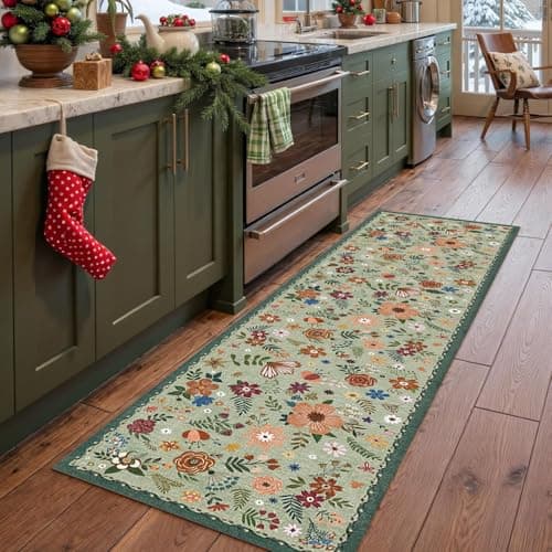 HiChiclife Runner Rug, Floral Rug, Long Rug for Hallway Kitchen,2'x 8',Grass Green - Image 1